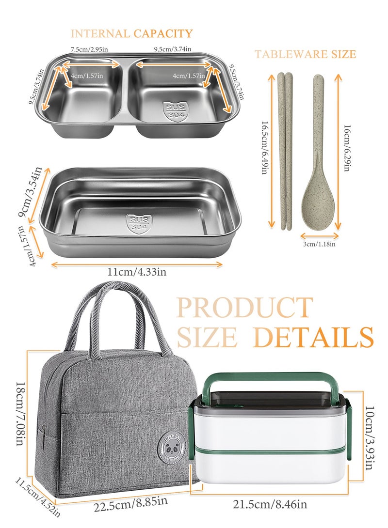 Stainless Steel Lunch Box (1400ml) – Double-Layer, Microwave-Safe, Made of 304 Leakproof Stainless Steel – Detachable with Thermal Insulation – Ideal for Adults, Students, Office, or School – Includes Thermal Bag and Cutlery. - Image 2